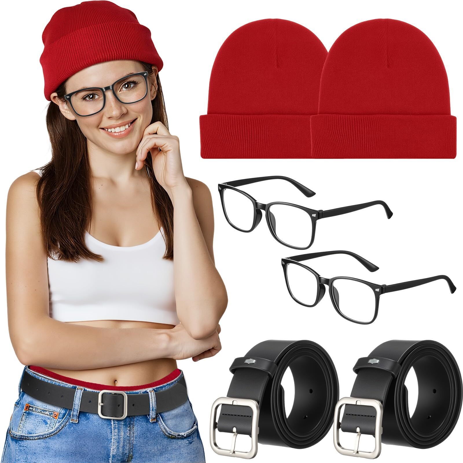 4992 6 Pcs Halloween Subway Girl Costume Accessoriess Red
